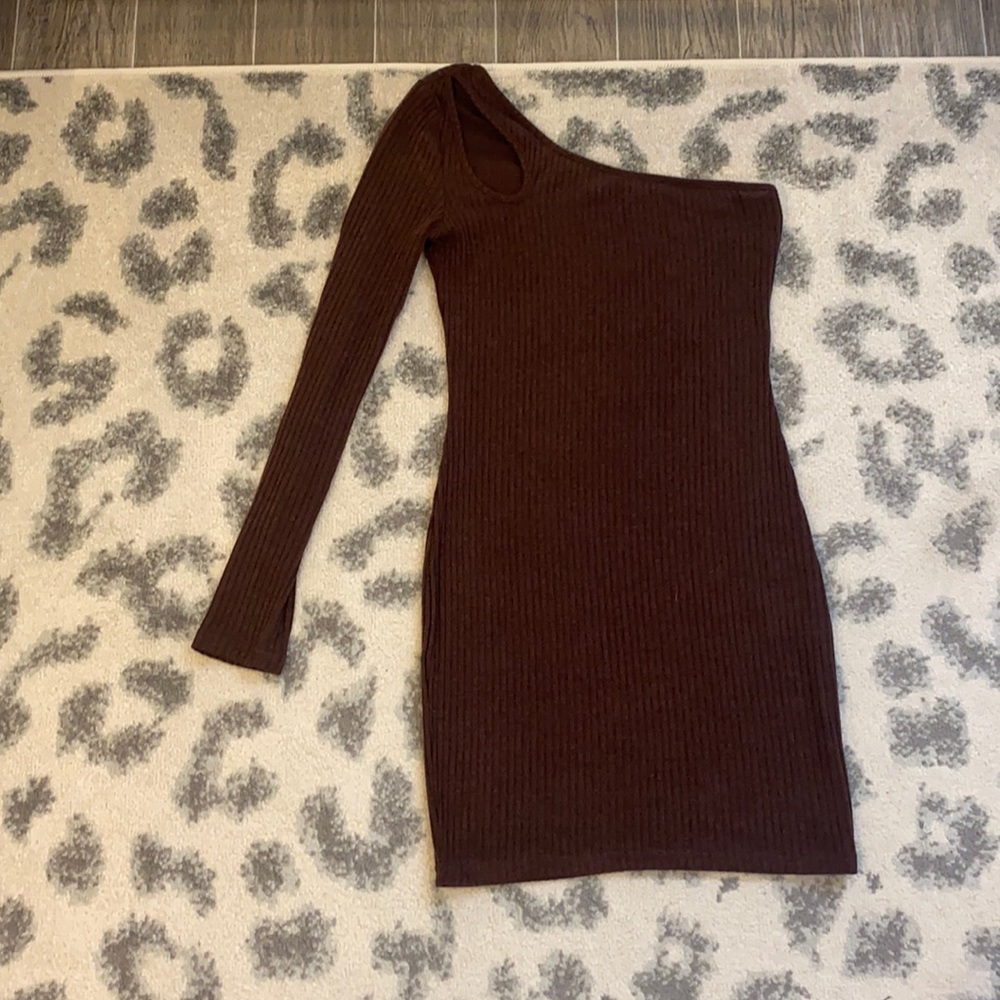 Shein brown one sleeve dress